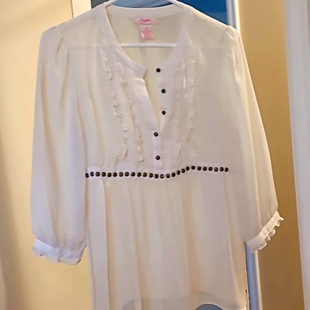 Vintage style blouse with brass button accents